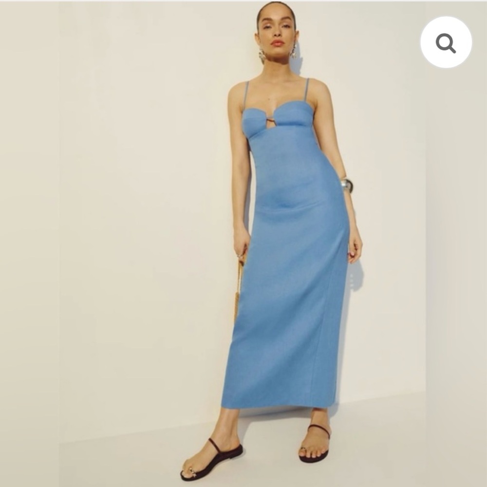 Reformation Strapless Blue Dress
